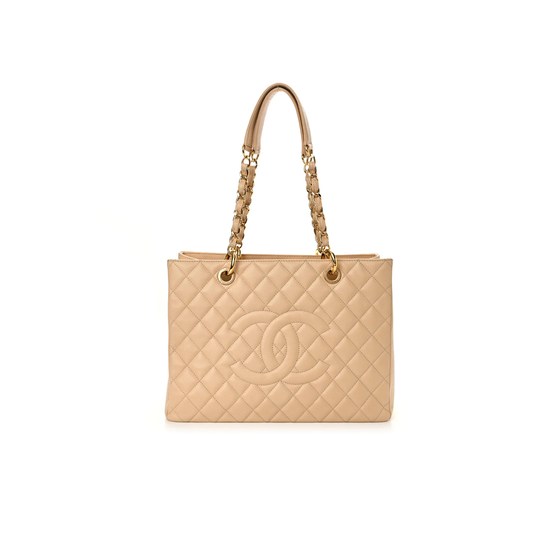 CHANEL CAVIAR QUILTED GRAND SHOPPING TOTE BEIGE (34*24*13cm)